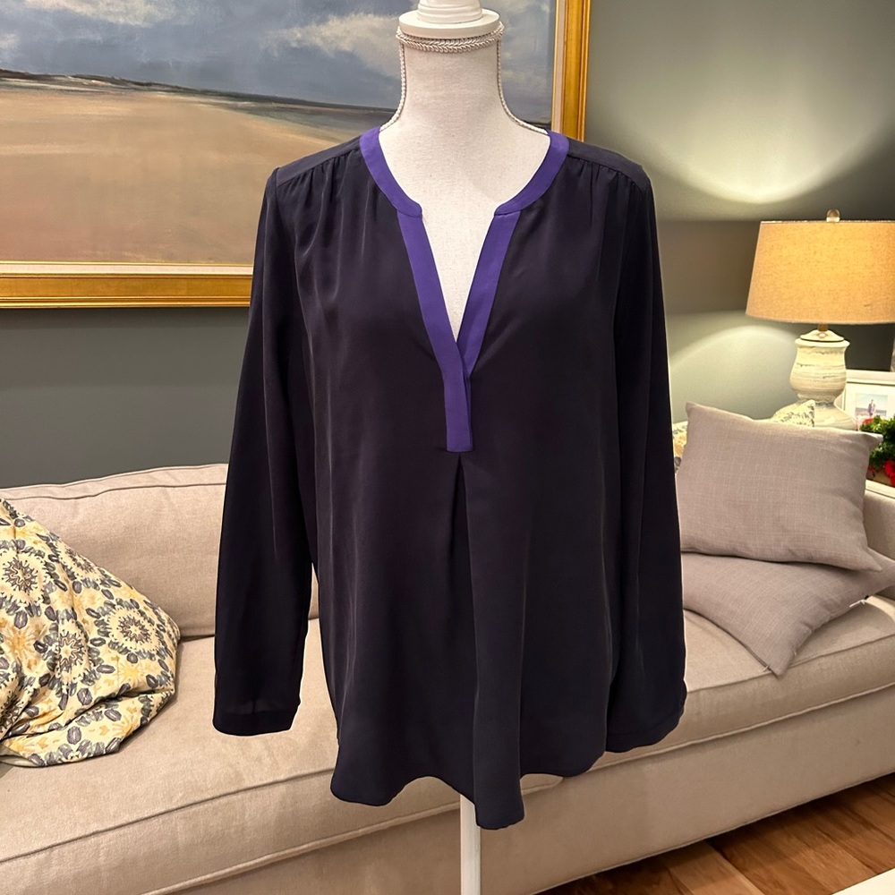 NWT~Joie Navy & Purple Silk Blouse~Size Small
